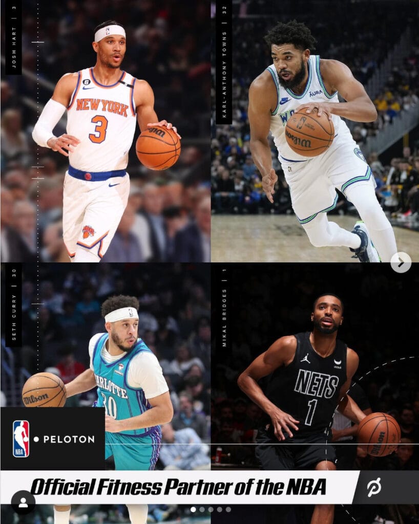 @OnePeloton Instagram post announcing NBA ambassadors. Image credit Peloton social media.